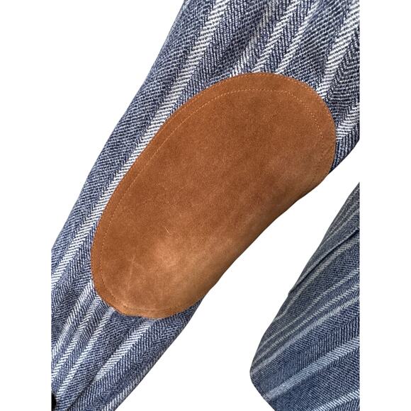 SMYTHE Duchess Tweed Wool Striped Single Button Suede Elbow Patches Blazer Gray - Picture 9 of 10